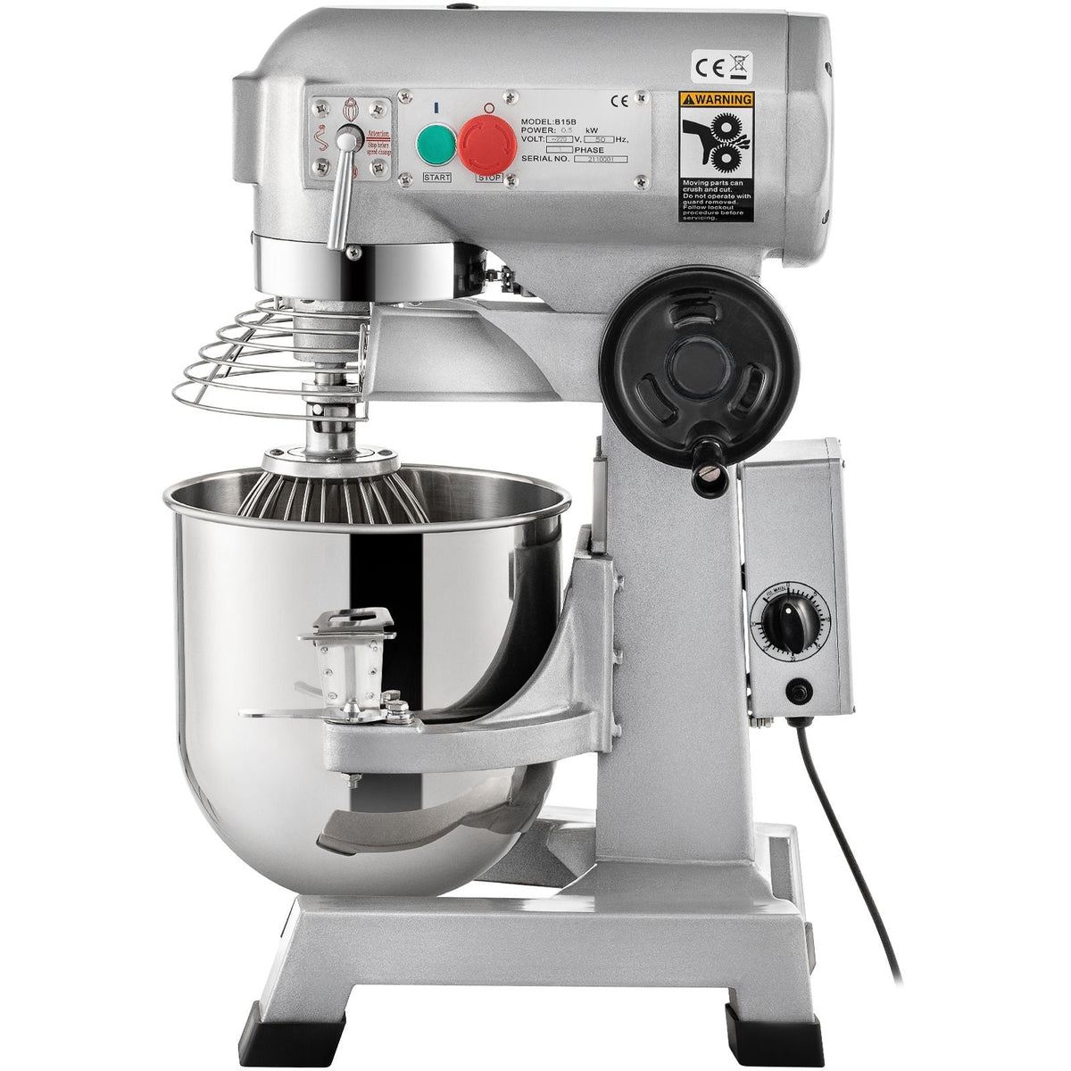 Commercial Food Mixer, 15Qt Commercial Mixer with Timing Function, 500W Stainless Steel Bowl Heavy Duty Electric Food Mixer Commercial with 3 Speeds Adjustable 113/184/341 RPM, Dough Hook Whisk