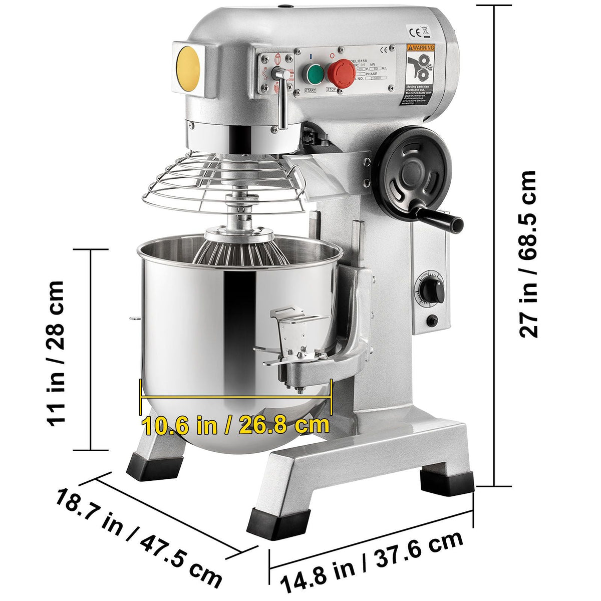Commercial Food Mixer, 15Qt Commercial Mixer with Timing Function, 500W Stainless Steel Bowl Heavy Duty Electric Food Mixer Commercial with 3 Speeds Adjustable 113/184/341 RPM, Dough Hook Whisk