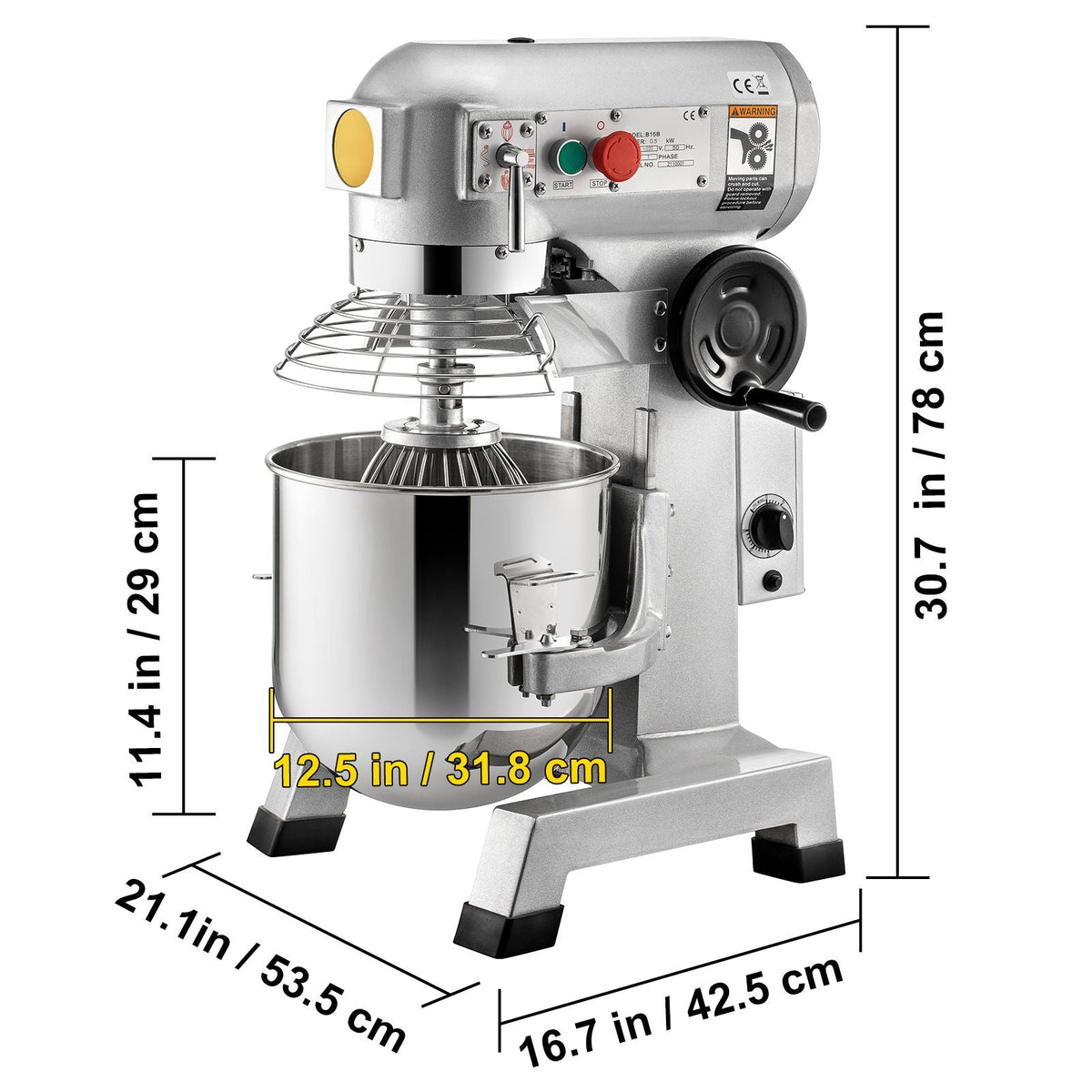 Commercial Food Mixer, 20Qt Commercial Mixer with Timing Function, 750W Stainless Steel Bowl Heavy Duty Electric Food Mixer Commercial with 3 Speeds Adjustable 108/199/382 RPM, Dough Hook Whisk
