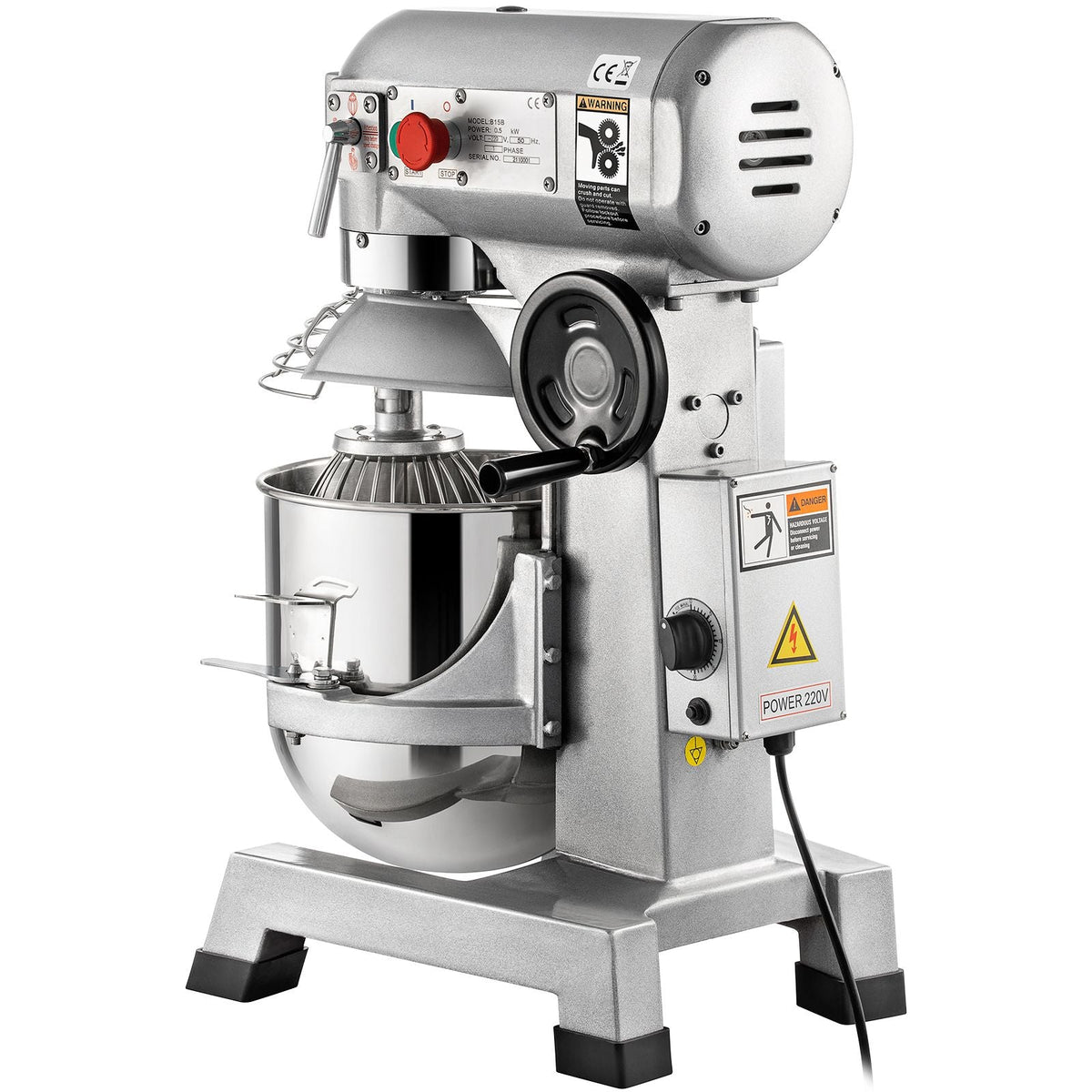 Commercial Food Mixer, 20Qt Commercial Mixer with Timing Function, 750W Stainless Steel Bowl Heavy Duty Electric Food Mixer Commercial with 3 Speeds Adjustable 108/199/382 RPM, Dough Hook Whisk