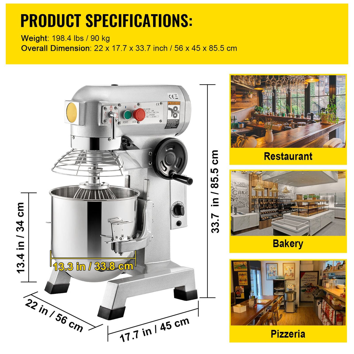 Commercial Food Mixer, 30Qt Commercial Mixer with Timing Function, 1100W Stainless Steel Bowl Electric Food Mixer with 3 Speeds Adjustable 108/199/382 RPM, Dough Hook Whisk Beater Included