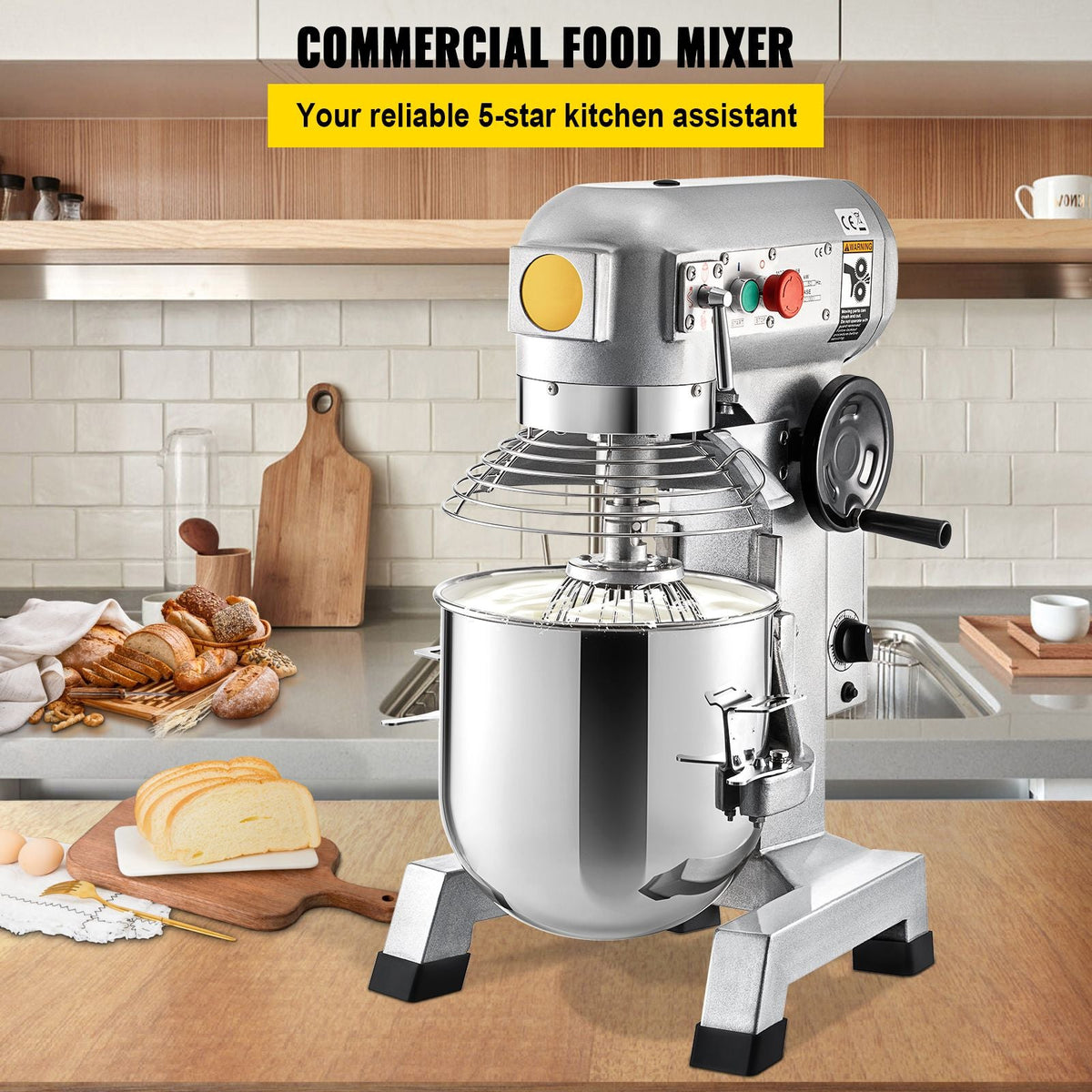 Commercial Food Mixer, 30Qt Commercial Mixer with Timing Function, 1100W Stainless Steel Bowl Electric Food Mixer with 3 Speeds Adjustable 108/199/382 RPM, Dough Hook Whisk Beater Included