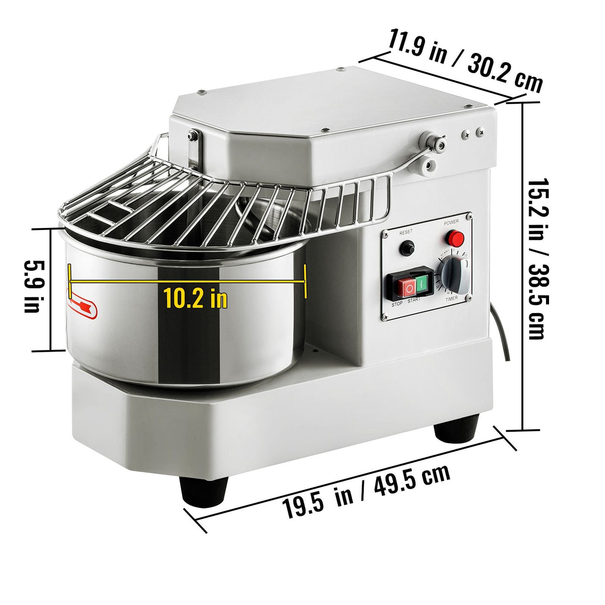 Commercial Food Mixer, 7.3Qt Capacity, 450W Dual Rotating Dough Kneading Machine with Food-grade Stainless Steel Bowl, Security Shield & Timer Included, Baking Equipment for Restaurant Pizzeria