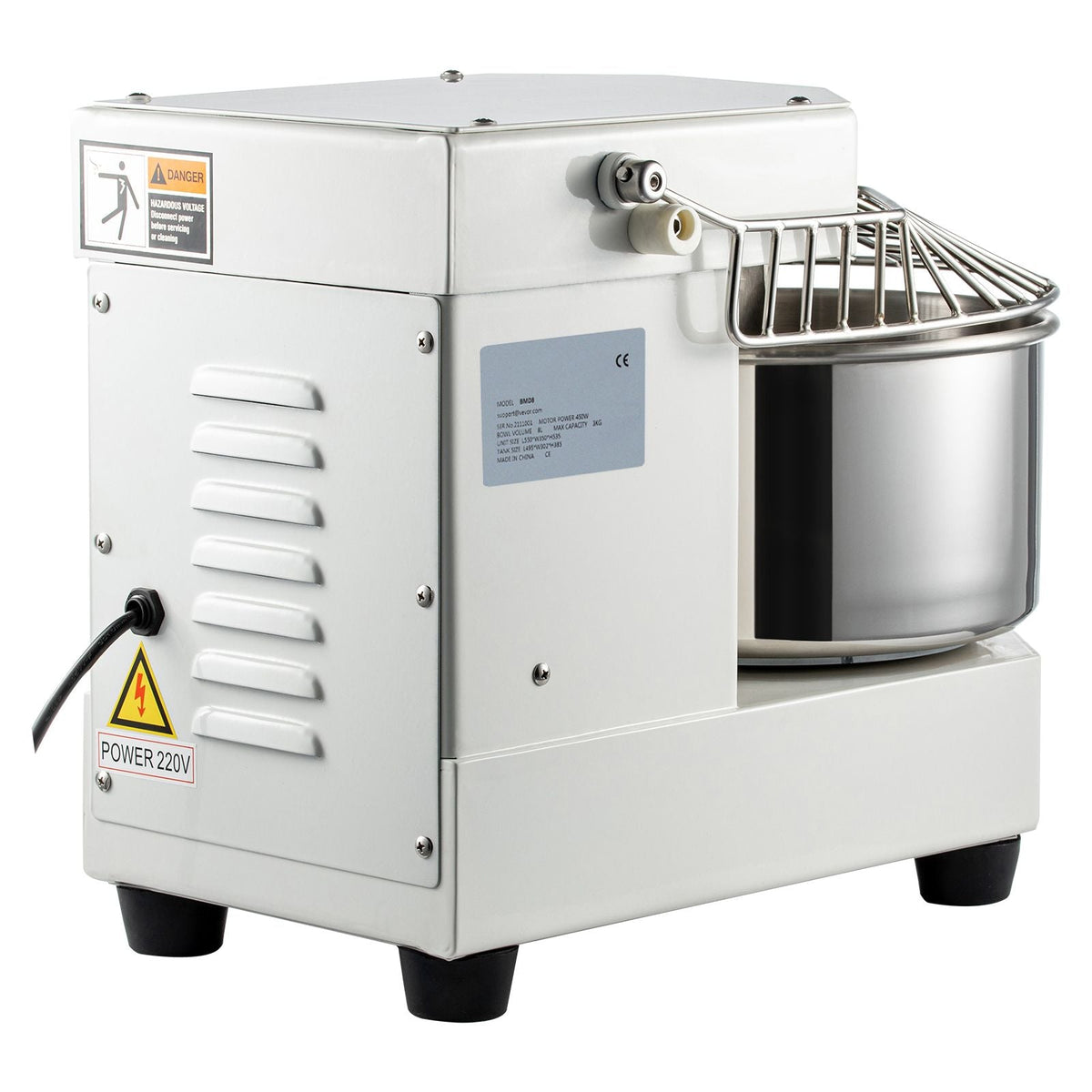Commercial Food Mixer, 7.3Qt Capacity, 450W Dual Rotating Dough Kneading Machine with Food-grade Stainless Steel Bowl, Security Shield & Timer Included, Baking Equipment for Restaurant Pizzeria