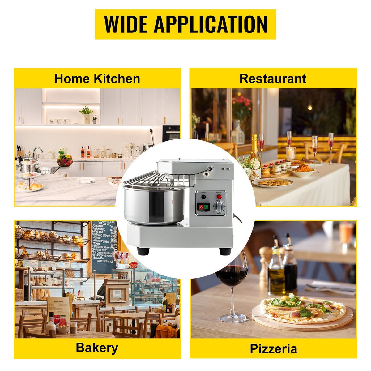 Commercial Food Mixer, 7.3Qt Capacity, 450W Dual Rotating Dough Kneading Machine with Food-grade Stainless Steel Bowl, Security Shield & Timer Included, Baking Equipment for Restaurant Pizzeria