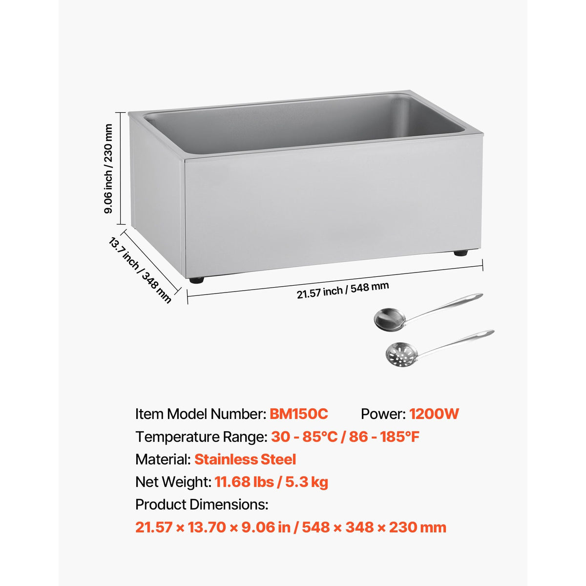 Commercial Food Warmer, 1200W Electric Stainless Steel Steam Food Warmer, Fast Heating Countertop Buffet Bain Marie with Soup & Perforated Ladles, for Catering, Restaurants, Parties, Buffets