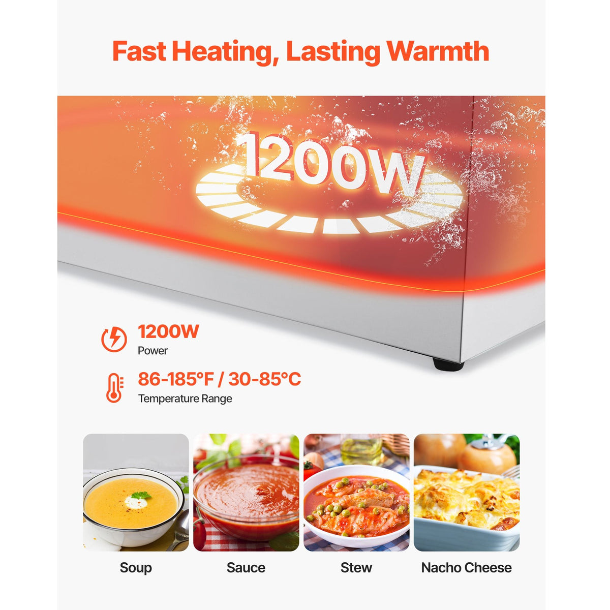 Commercial Food Warmer, 1200W Electric Stainless Steel Steam Food Warmer, Fast Heating Countertop Buffet Bain Marie with Three 1/3 Size Food Pans, for Catering, Restaurants, Parties & Buffets