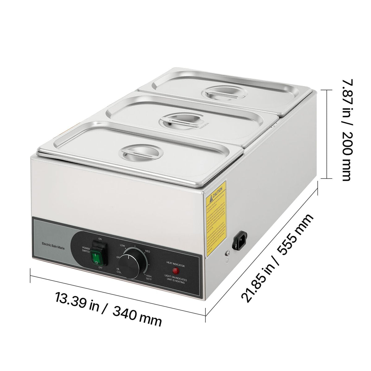 Commercial Food Warmer, 1200W Electric Stainless Steel Steam Food Warmer, Fast Heating Countertop Buffet Bain Marie with Three 1/3 Size Food Pans, for Catering, Restaurants, Parties & Buffets