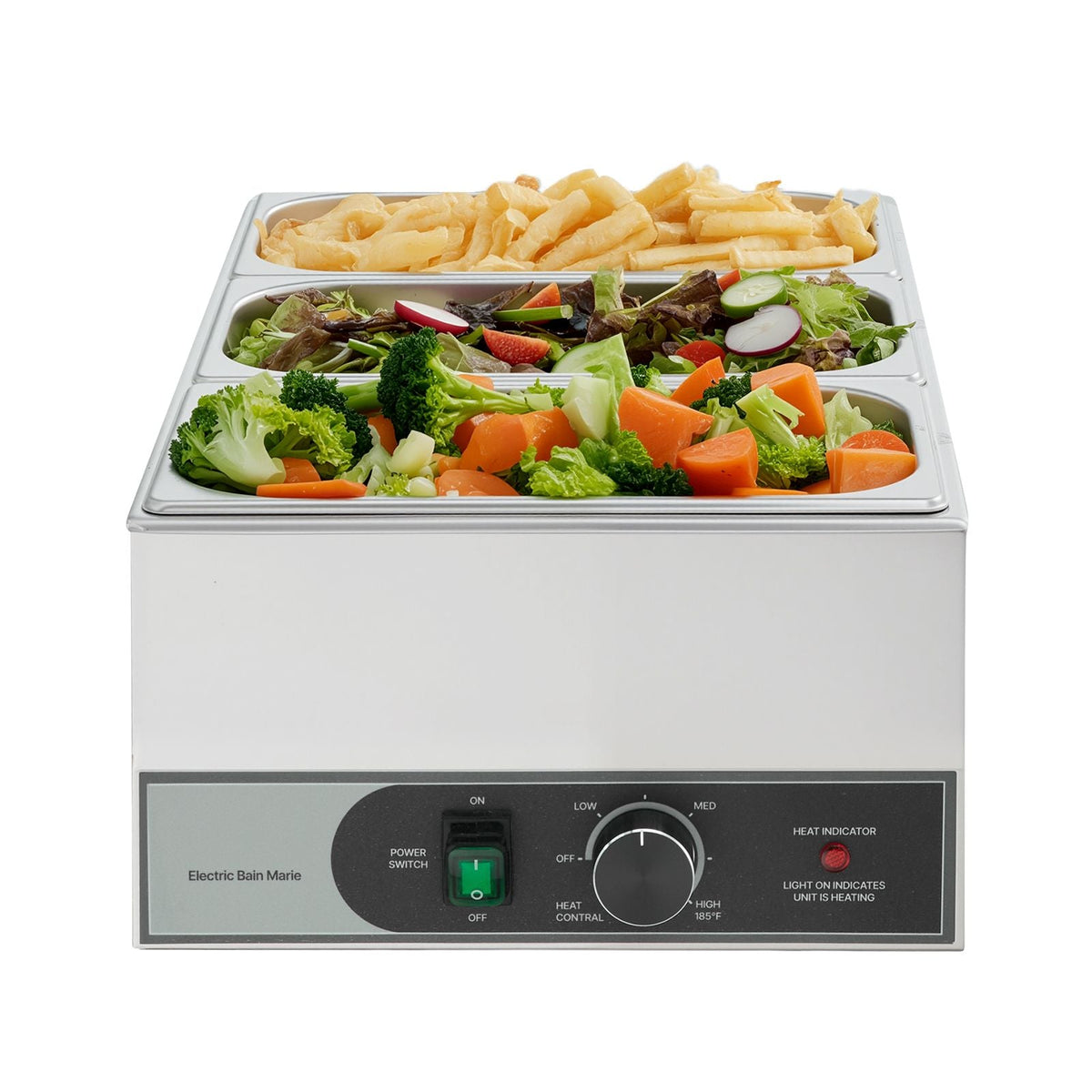 Commercial Food Warmer, 1200W Electric Stainless Steel Steam Food Warmer, Fast Heating Countertop Buffet Bain Marie with Three 1/3 Size Food Pans, for Catering, Restaurants, Parties & Buffets