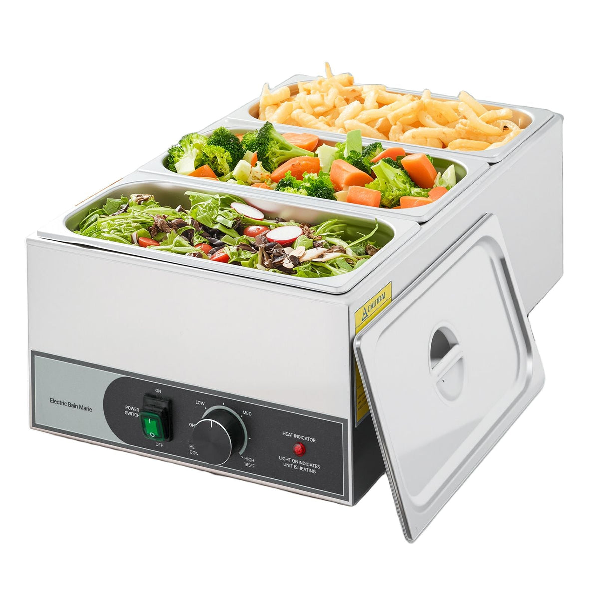 Commercial Food Warmer, 1200W Electric Stainless Steel Steam Food Warmer, Fast Heating Countertop Buffet Bain Marie with Three 1/3 Size Food Pans, for Catering, Restaurants, Parties & Buffets