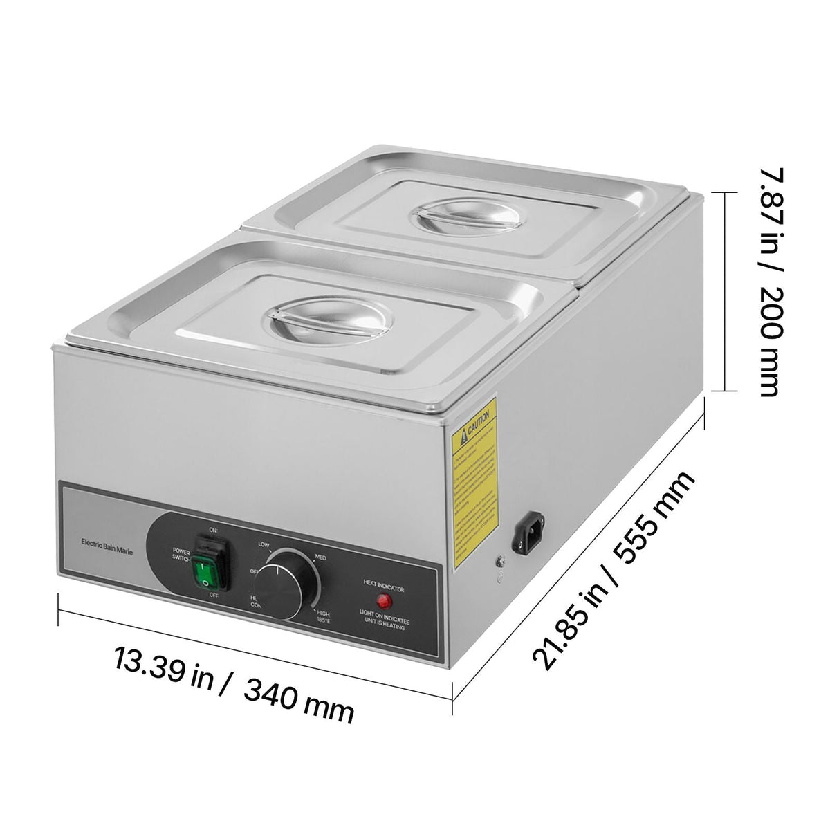 Commercial Food Warmer, 1200W Electric Stainless Steel Steam Food Warmer, Fast Heating Countertop Buffet Bain Marie with Two 1/2 Size Food Pans, for Catering, Restaurants, Parties & Buffets