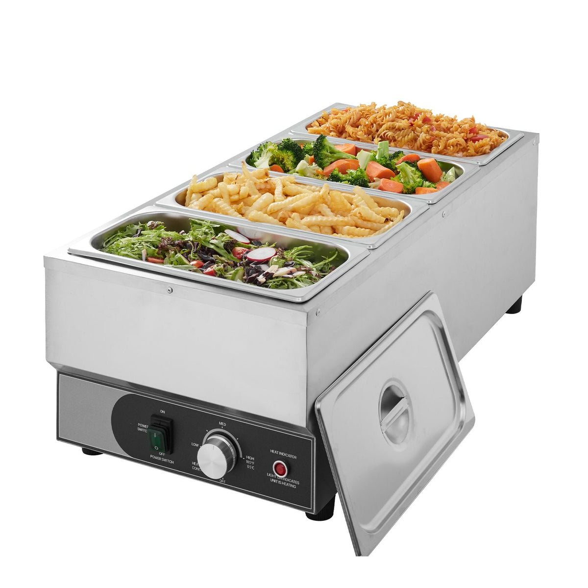 Commercial Food Warmer, 1500W Electric Stainless Steel Steam Food Warmer, Fast Heating Countertop Buffet Bain Marie with Four 1/3 Size Food Pans, for Catering, Restaurants, Parties & Buffets