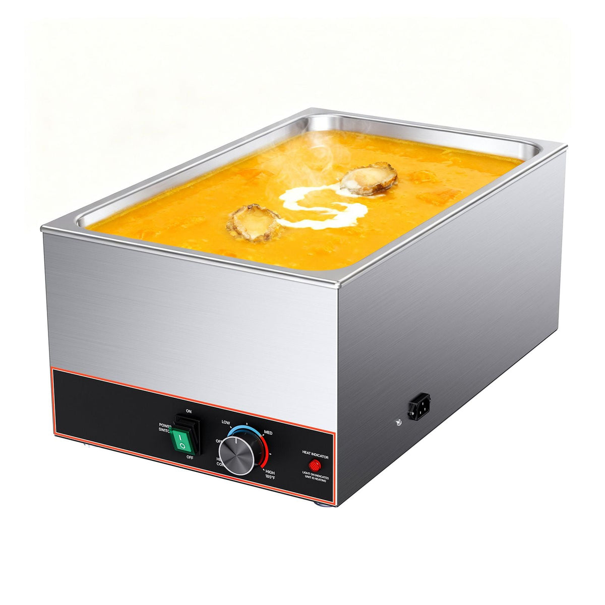Commercial Food Warmer, 1500W Electric Stainless Steel Steam Food Warmer, Fast Heating Countertop Buffet Bain Marie with Power Cord & Divider Strip, for Catering, Restaurants, Parties, Buffets
