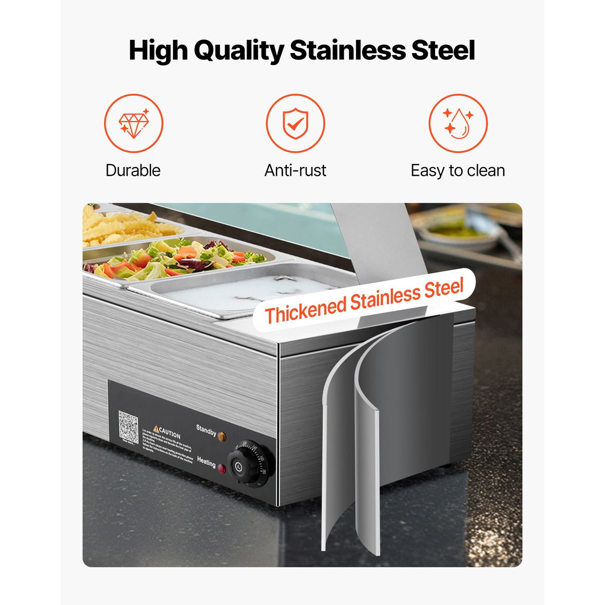 Commercial Food Warmer, 1500W Electric Stainless Steel Steam Food Warmer with Glass Cover, 6 x 1/3 Size Pans Buffet Bain Marie with Soup & Perforated Ladles, for Catering, Restaurant & Party