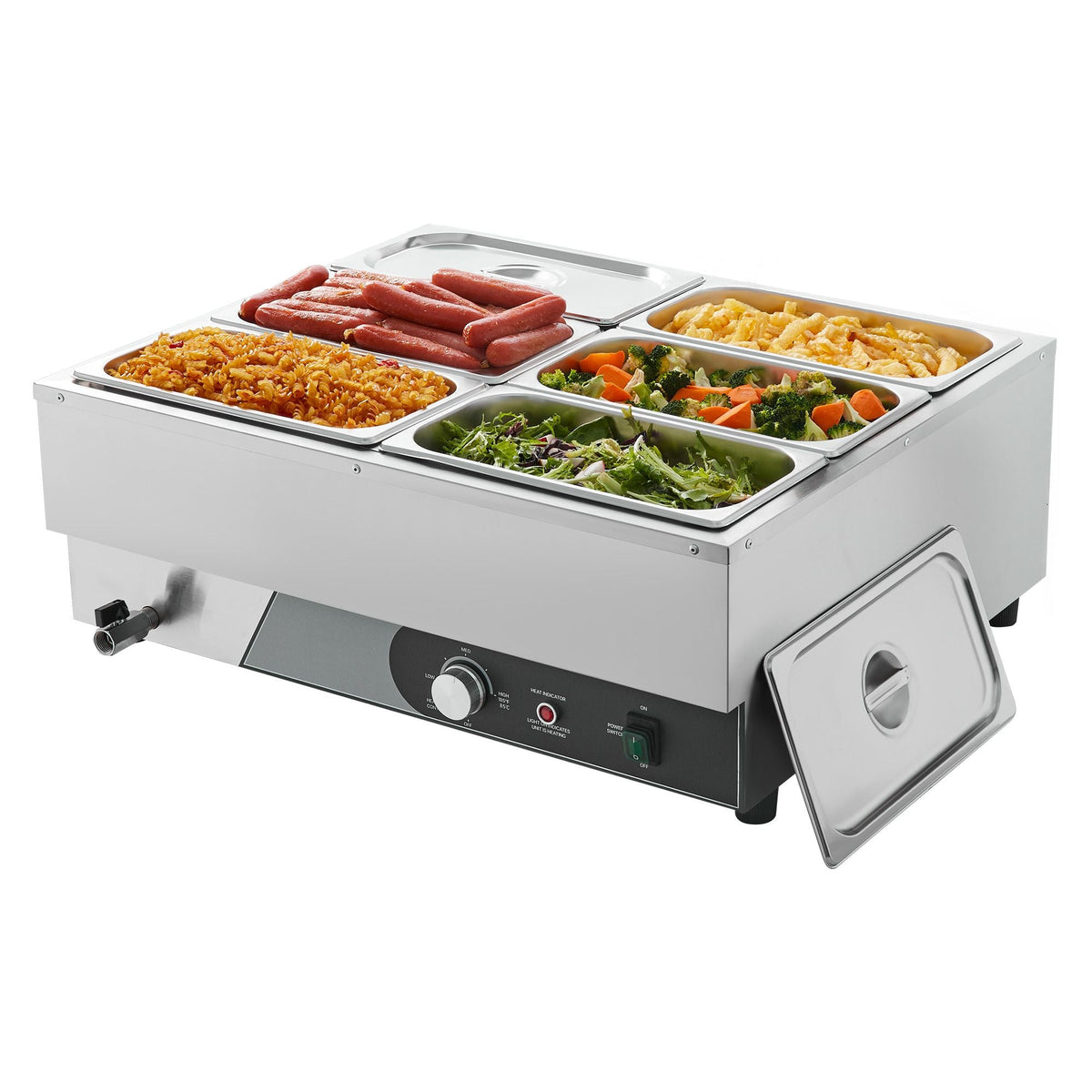 Commercial Food Warmer, 1500W Electric Stainless Steel Steam Food Warming with Lid, Fast Heating Countertop Buffet Bain Marie with Six 1/3 Size Food Pans, for Catering, Restaurant and Party