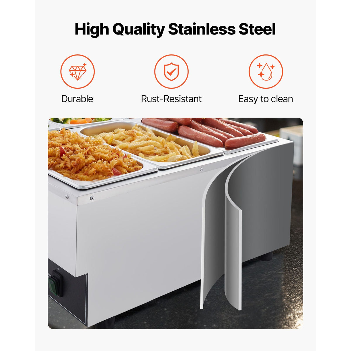 Commercial Food Warmer, 1500W Electric Stainless Steel Steam Food Warming with Lid, Fast Heating Countertop Buffet Bain Marie with Six 1/3 Size Food Pans, for Catering, Restaurant and Party