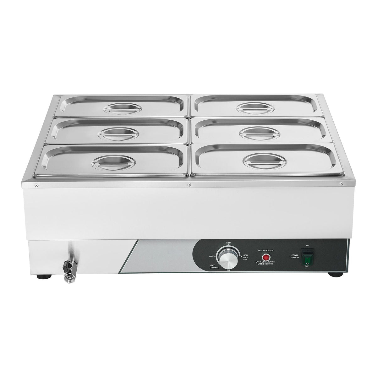 Commercial Food Warmer, 1500W Electric Stainless Steel Steam Food Warming with Lid, Fast Heating Countertop Buffet Bain Marie with Six 1/3 Size Food Pans, for Catering, Restaurant and Party