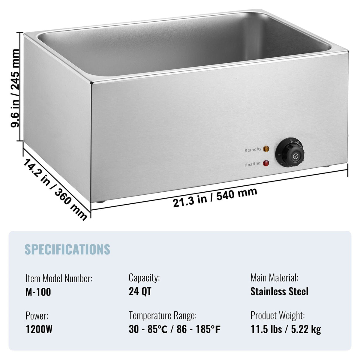 Commercial Food Warmer 19QT Bain Marie 1200W Electric Buffet Warmer Steam Table Food Warmer Countertop Stainless Steel Food Warmer Wet or Dry Use for Parties, Catering and Restaurant
