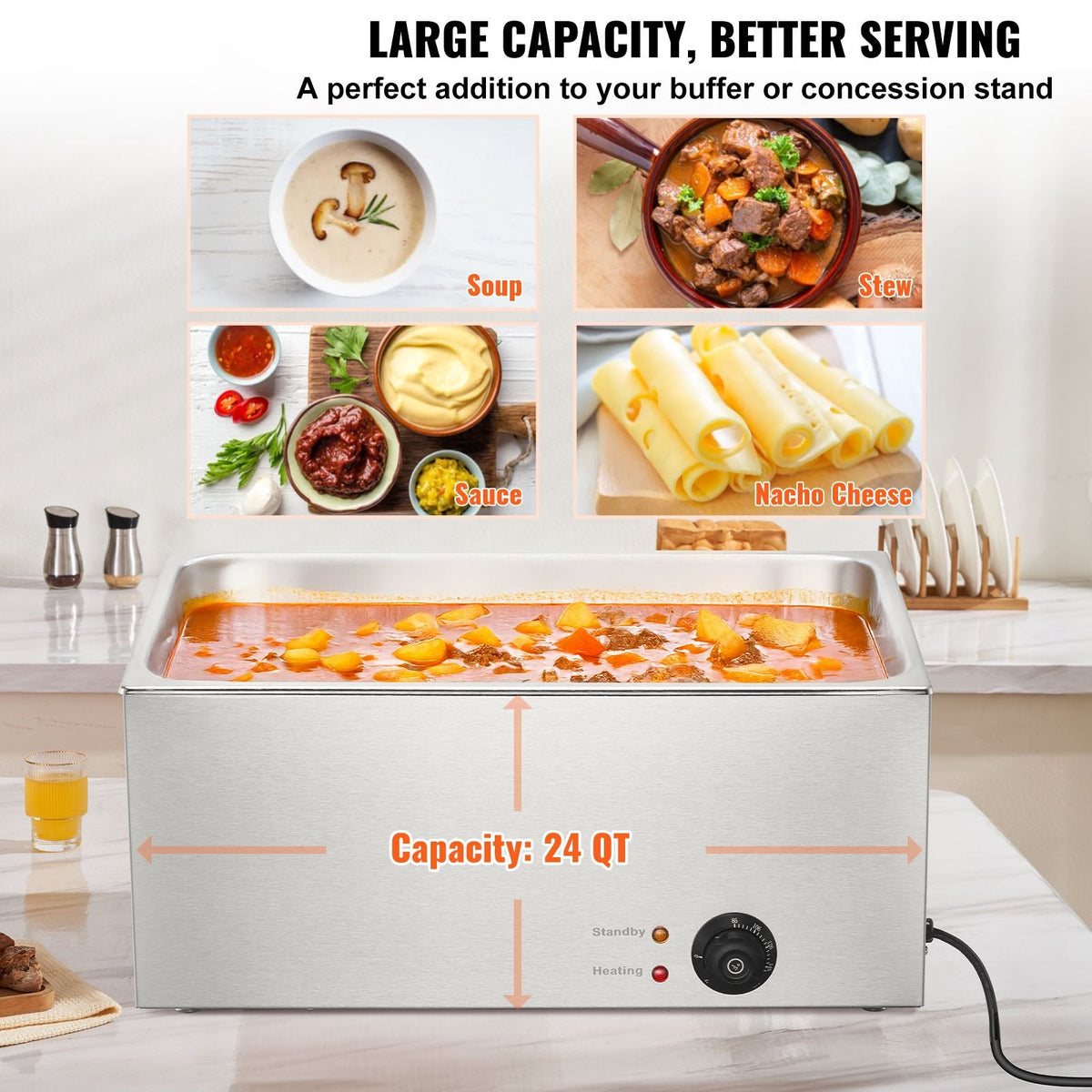 Commercial Food Warmer 19QT Bain Marie 1200W Electric Buffet Warmer Steam Table Food Warmer Countertop Stainless Steel Food Warmer Wet or Dry Use for Parties, Catering and Restaurant