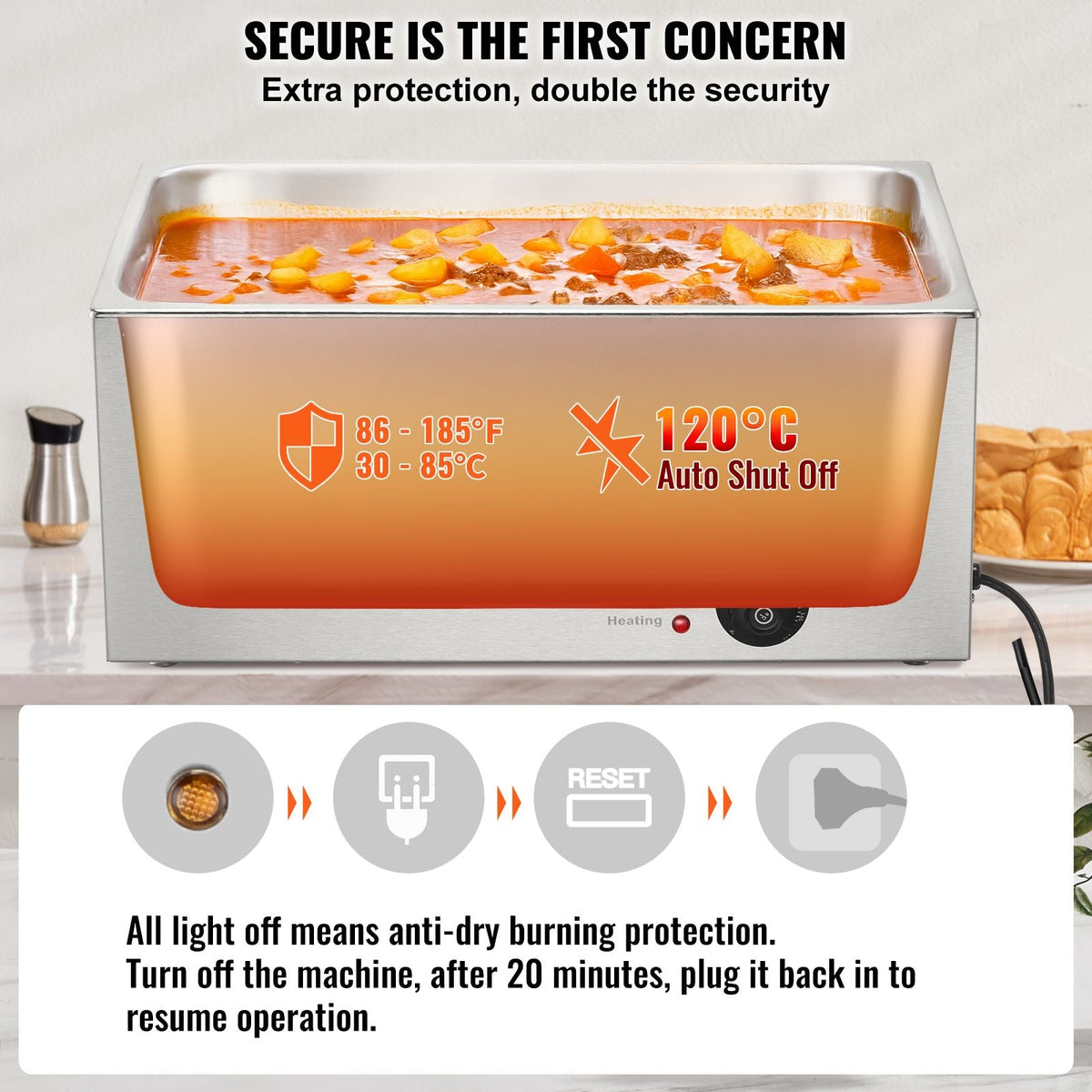 Commercial Food Warmer 19QT Bain Marie 1200W Electric Buffet Warmer Steam Table Food Warmer Countertop Stainless Steel Food Warmer Wet or Dry Use for Parties, Catering and Restaurant