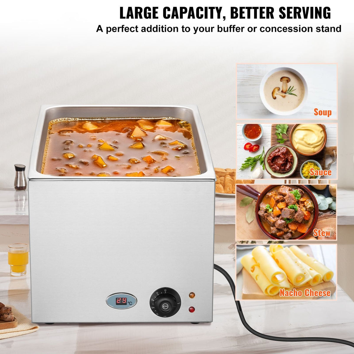 Commercial Food Warmer 19QT Bain Marie 1200W Electric Buffet Warmer Steam Table Food Warmer Countertop Stainless Steel Food Warmer Wet or Dry Use for Parties, Catering and Restaurant
