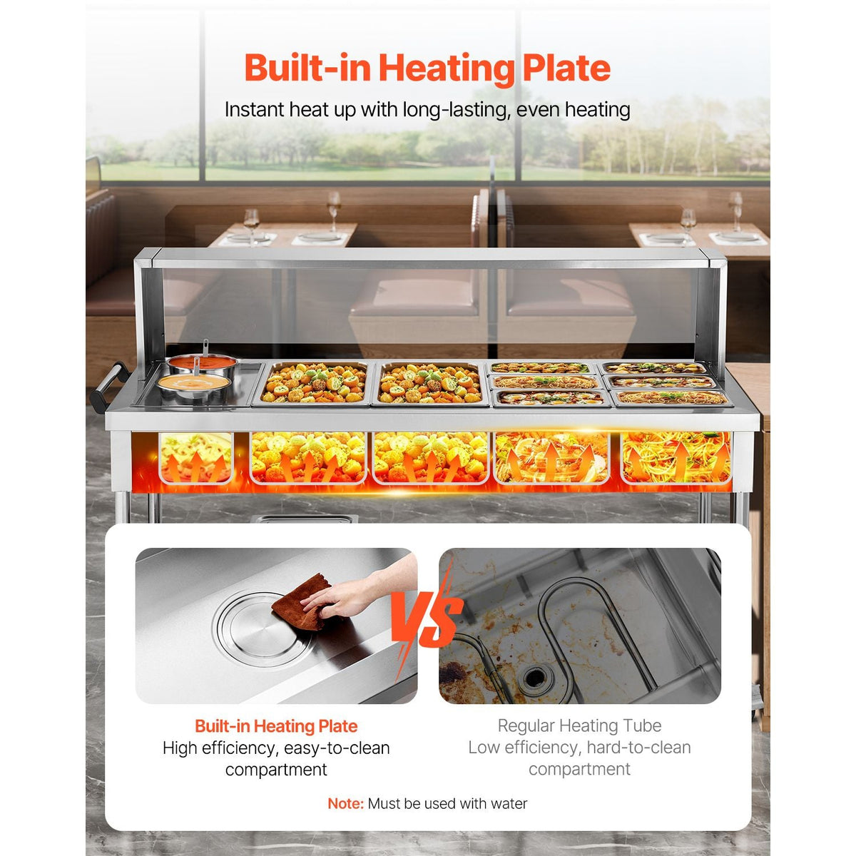 Commercial Food Warmer, 8 Pans + 2 Pots Electric Steam Table, 1800W Professional Buffet Catering Food Warmer with Shield Undershelf Wheels, Stainless Steel Server for Party Restaurant