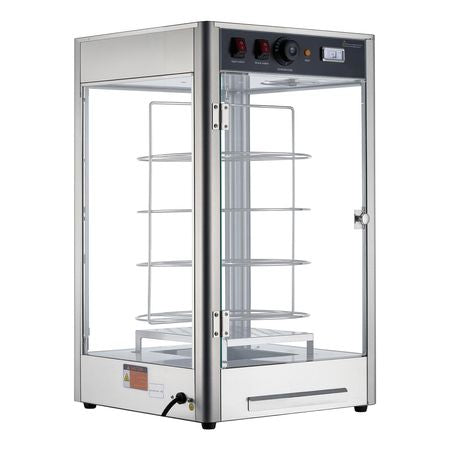 Commercial Food Warmer Display, 4-Tier Pizza Warmer with Rotary Steam Heating for 14 in Pizza, 86-185 Fahrenheit Temp Control and Temp Display, 25W Oven Light + Top LED for Pizza Shop