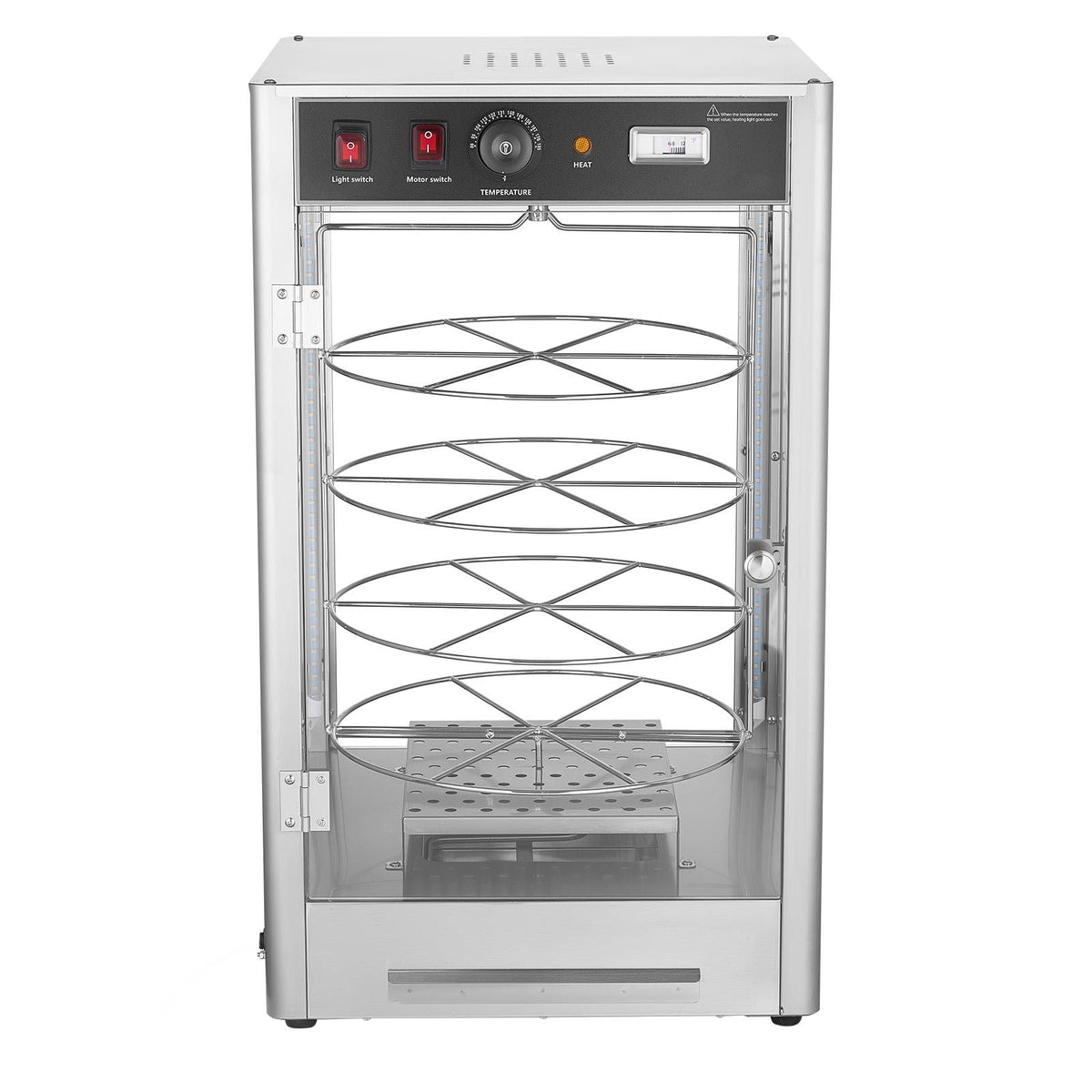 Commercial Food Warmer Display, 4-Tier Pizza Warmer with Rotary Steam Heating for 14 in Pizza, 86-185 Fahrenheit Temp Control and Temp Display, 25W Oven Light + Top LED for Pizza Shop