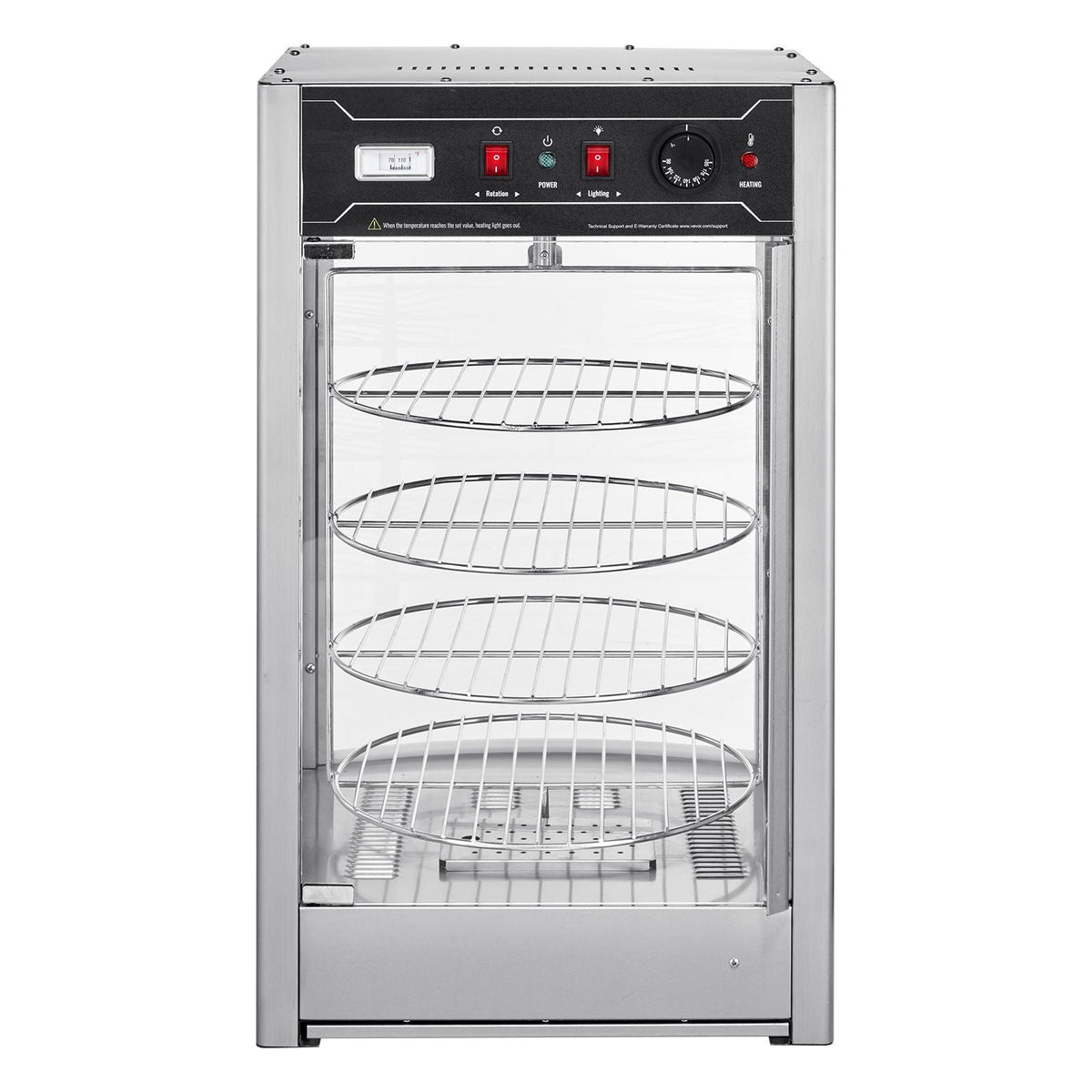 Commercial Food Warmer Display for 14" Pizza, 4-Tier Pizza Warmer with Rotary Steam Heating, 86 Fahrenheit~185 Fahrenheit Temperature Control and Temp Display, 25W Oven Light + Top LED