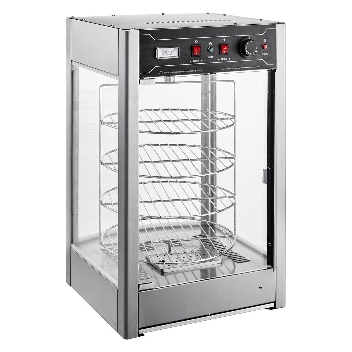 Commercial Food Warmer Display for 14" Pizza, 4-Tier Pizza Warmer with Rotary Steam Heating, 86 Fahrenheit~185 Fahrenheit Temperature Control and Temp Display, 25W Oven Light + Top LED