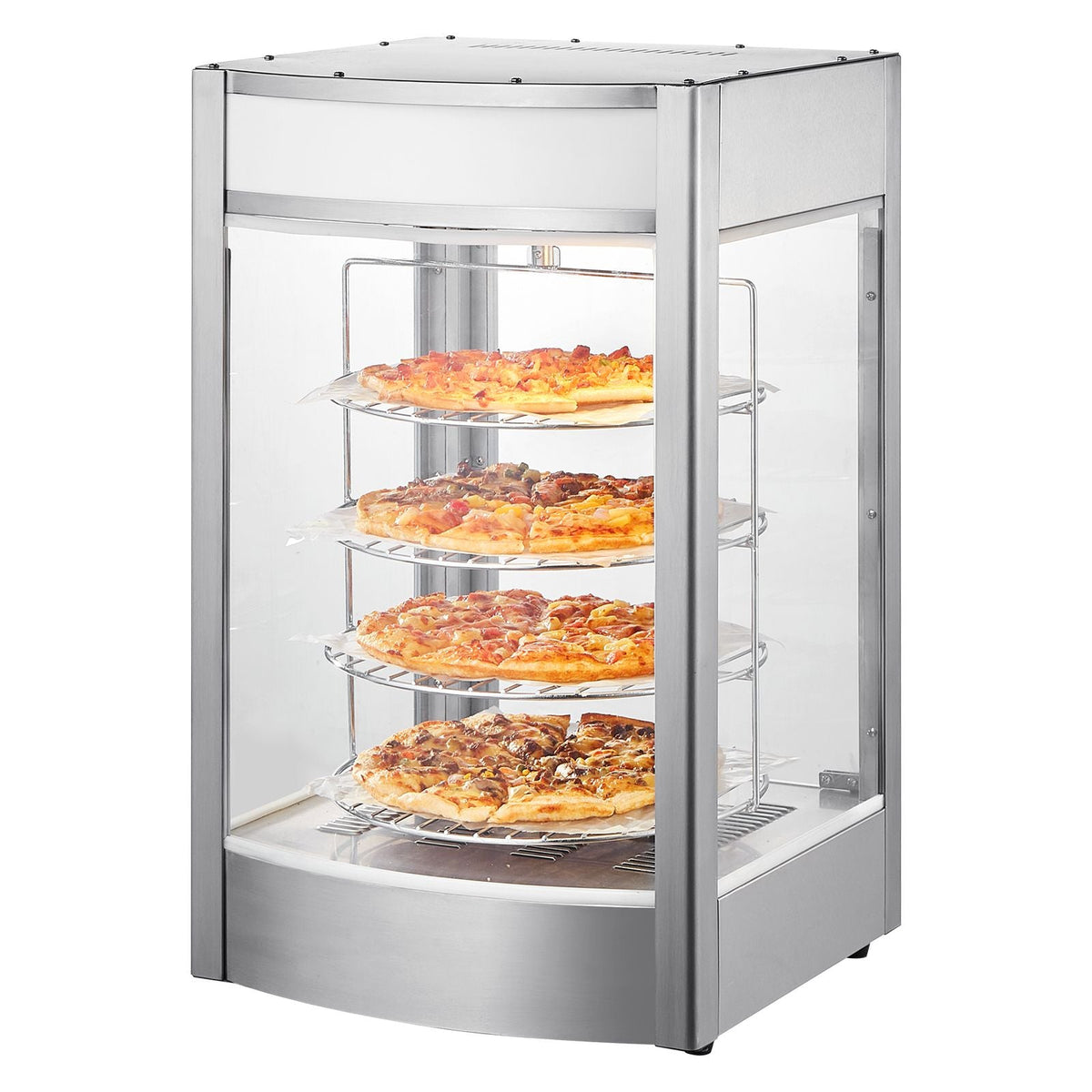 Commercial Food Warmer Display for 14" Pizza, 4-Tier Pizza Warmer with Rotary Steam Heating, 86 Fahrenheit~185 Fahrenheit Temperature Control and Temp Display, 25W Oven Light + Top LED