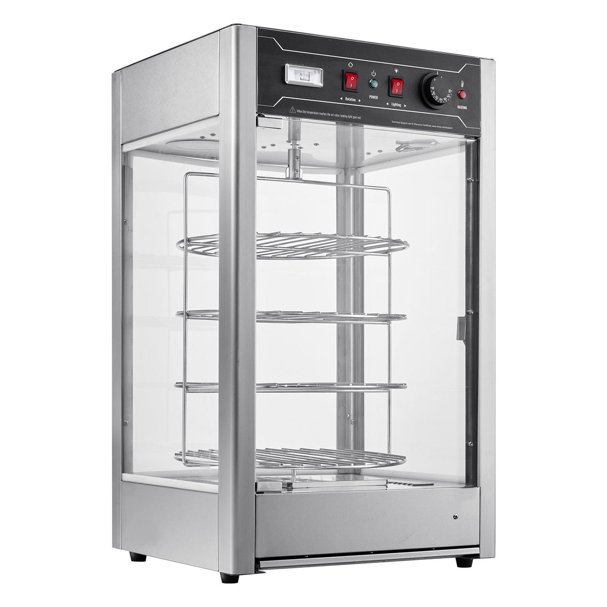 Commercial Food Warmer Display for 14" Pizza, 4-Tier Pizza Warmer with Rotary Steam Heating, 86 Fahrenheit~185 Fahrenheit Temperature Control and Temp Display, 25W Oven Light + Top LED