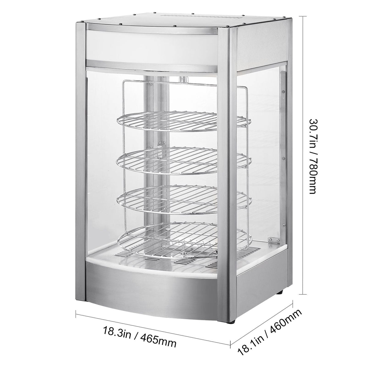 Commercial Food Warmer Display for 14" Pizza, 4-Tier Pizza Warmer with Rotary Steam Heating, 86 Fahrenheit~185 Fahrenheit Temperature Control and Temp Display, 25W Oven Light + Top LED