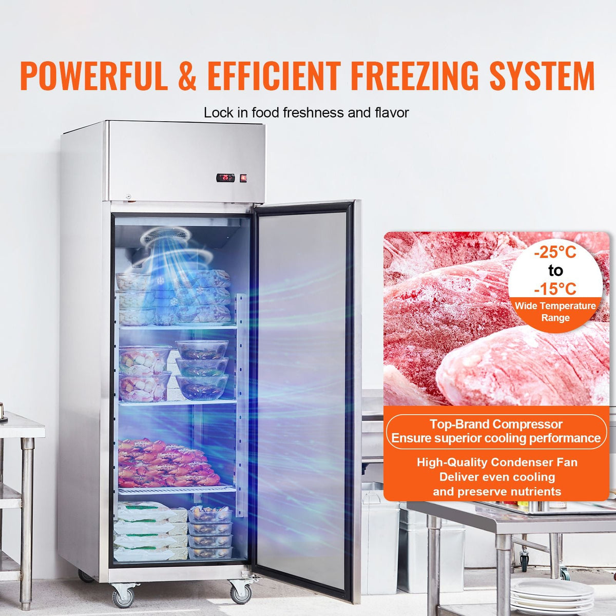 Commercial Freezer 19.32 Cu.ft, Reach In 27" W Upright Freezer Single Door, Auto-Defrost Stainless Steel Reach-in Freezer with 4 Adjustable Shelves, -13 to 5 F Temp Control, LED Light, 4 Wheels