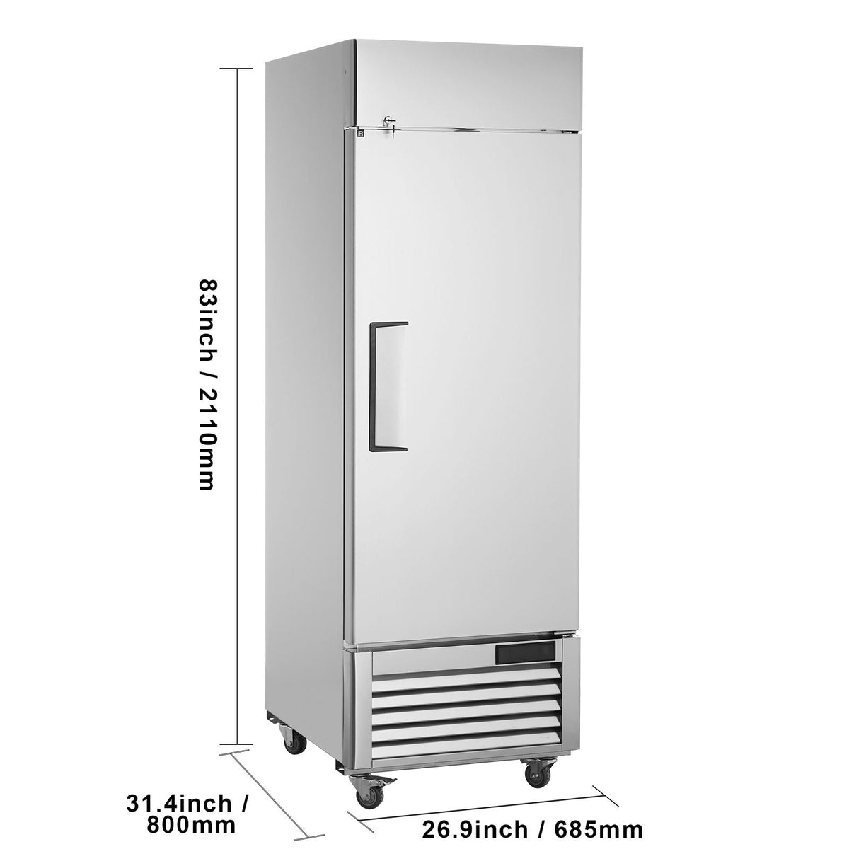 Commercial Freezer 19.32 Cu.ft, Reach In 27" W Upright Freezer Single Door, Auto-Defrost Stainless Steel Reach-in Freezer with 4 Adjustable Shelves, -13 to 5 F Temp Control, LED Light, 4 Wheels