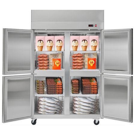 Commercial Freezer, 31.89 in Width Reach In Upright-Freezer Four Door, 31.4 Cu.ft Auto-Defrost Stainless Steel Freezer with 6 Adjustable Shelves, -11 to 14 F Temp Control, LED Light, 4 Wheels