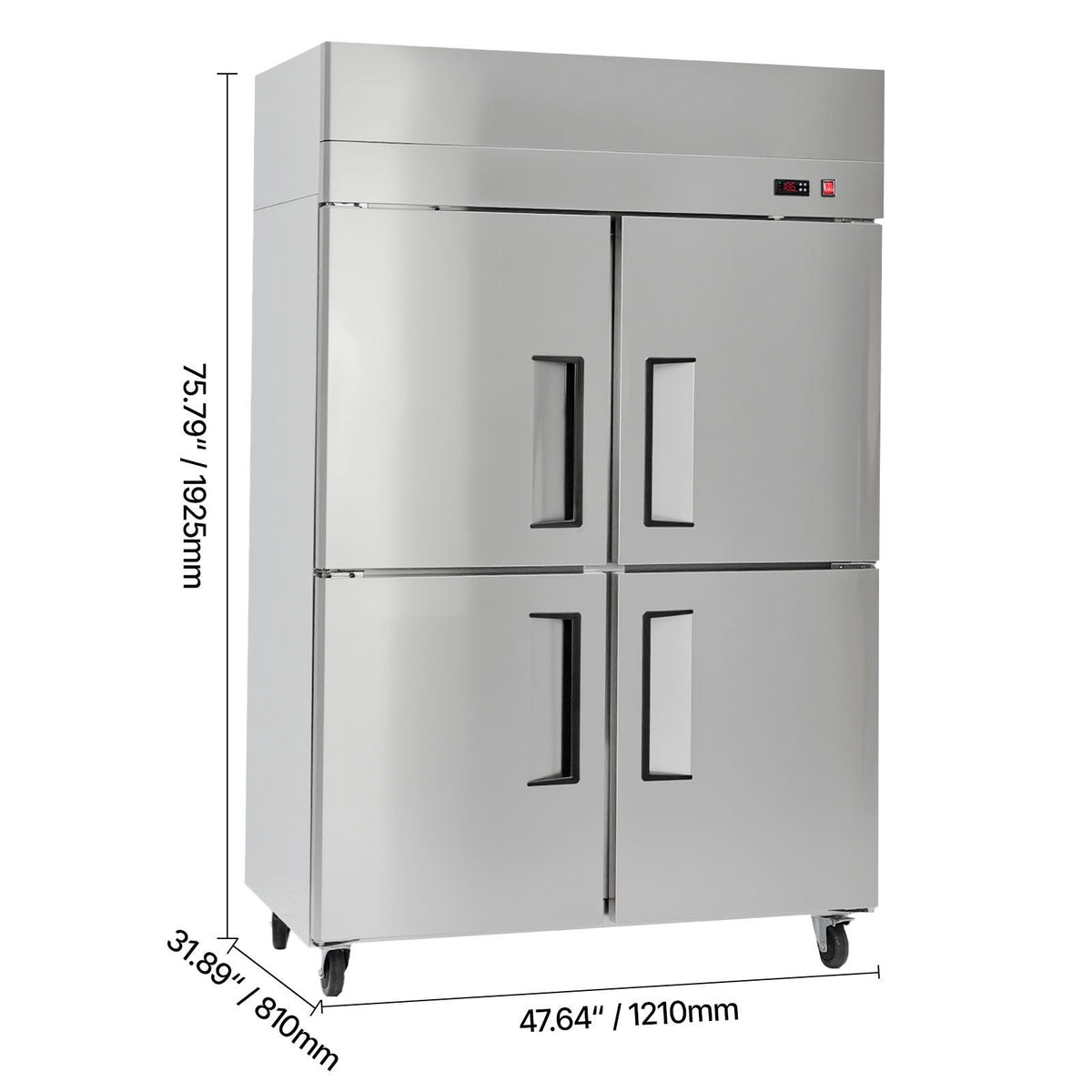 Commercial Freezer, 31.89 in Width Reach In Upright-Freezer Four Door, 31.4 Cu.ft Auto-Defrost Stainless Steel Freezer with 6 Adjustable Shelves, -11 to 14 F Temp Control, LED Light, 4 Wheels