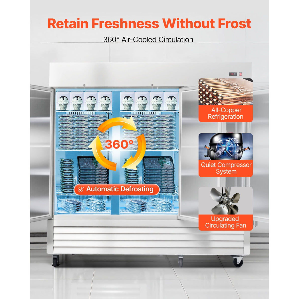 Commercial Freezer, 32.2 in Width Reach In Upright-Freezer Three Door, 66.9 Cu.ft Auto-Defrost Freezer with 12 Adjustable Shelves, -11 to 14 Fahrenheit Temp Control, LED Light, 4 Wheels