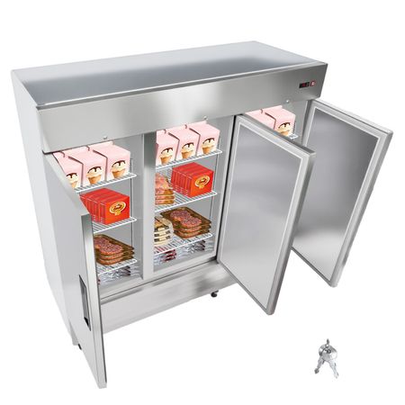 Commercial Freezer, 32.2 in Width Reach In Upright-Freezer Three Door, 66.9 Cu.ft Auto-Defrost Freezer with 12 Adjustable Shelves, -11 to 14 Fahrenheit Temp Control, LED Light, 4 Wheels