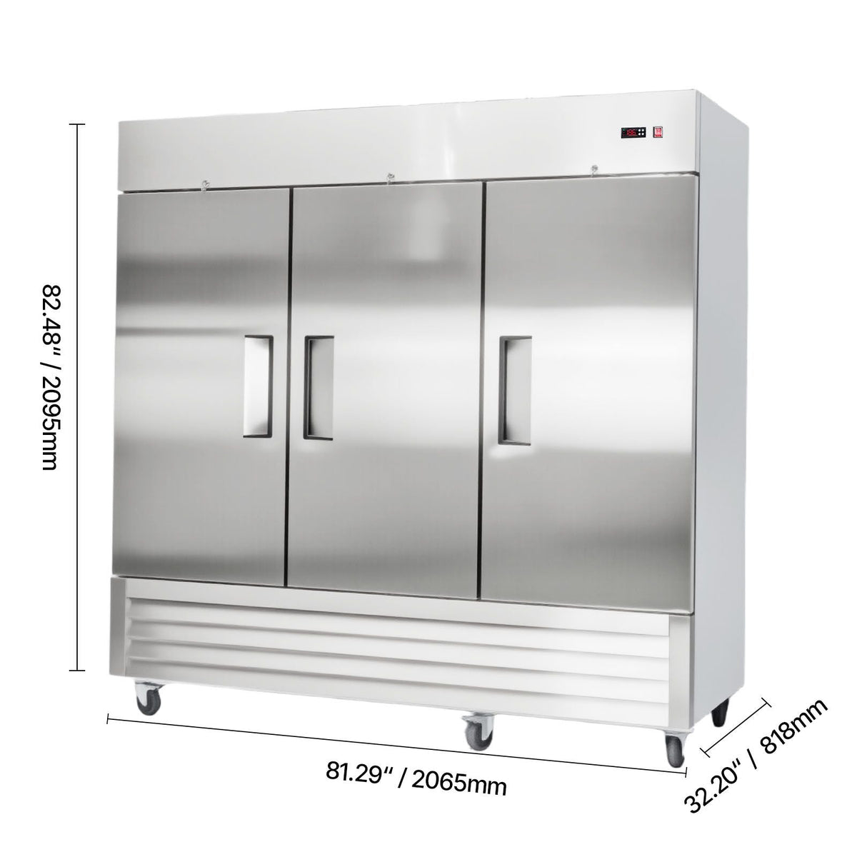 Commercial Freezer, 32.2 in Width Reach In Upright-Freezer Three Door, 66.9 Cu.ft Auto-Defrost Freezer with 12 Adjustable Shelves, -11 to 14 Fahrenheit Temp Control, LED Light, 4 Wheels