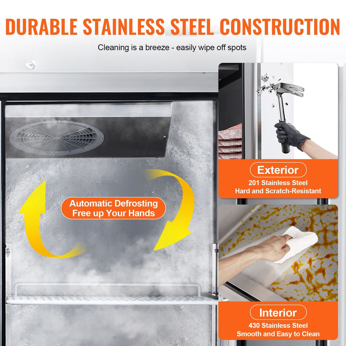 Commercial Freezer 44.21 Cu.ft, Reach In 54.4" W Upright Freezer 2 Doors, Auto-Defrost Stainless Steel Reach-in Freezer with 8 Adjustable Shelves, -13 to 5 F Temp Control, LED Lighting, 4 Wheels