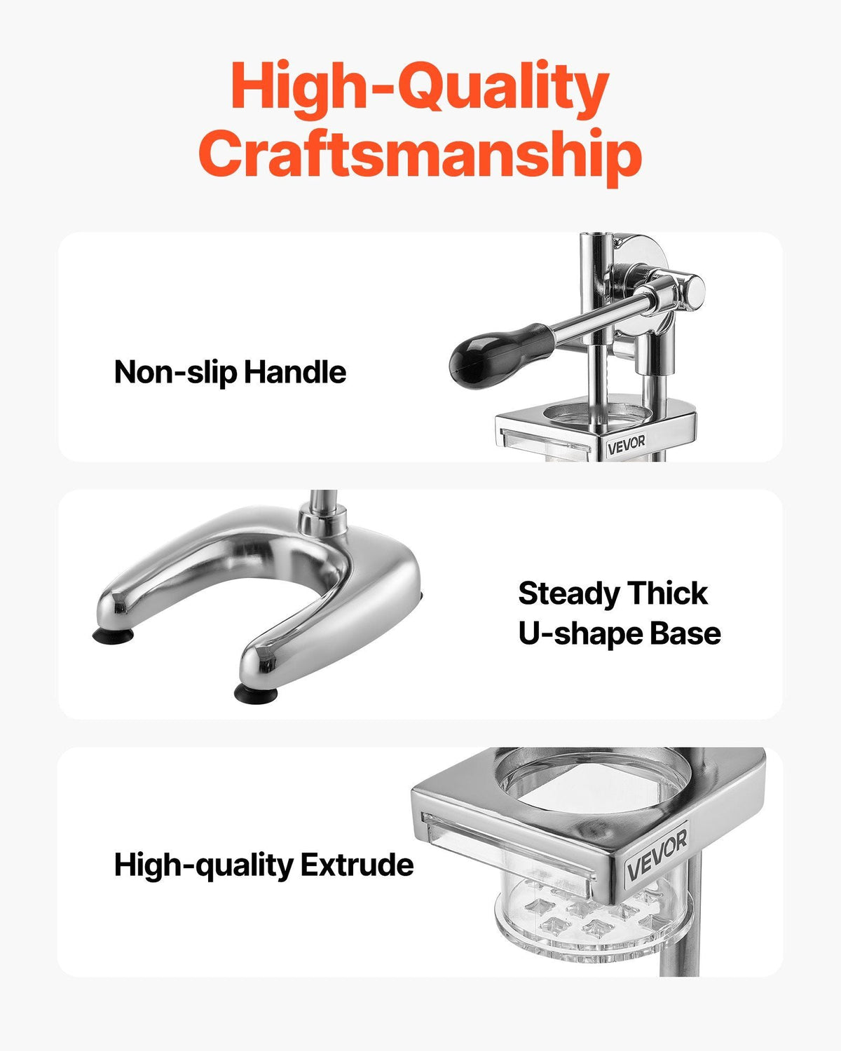 Commercial French Fry Cutter, Stainless Steel Fried Potato Strips Squeezer, Long French Fries Maker with Pull-out Extruder, Manual Mashed Potato Squeezer Machine for Restaurants & Home Kitchen