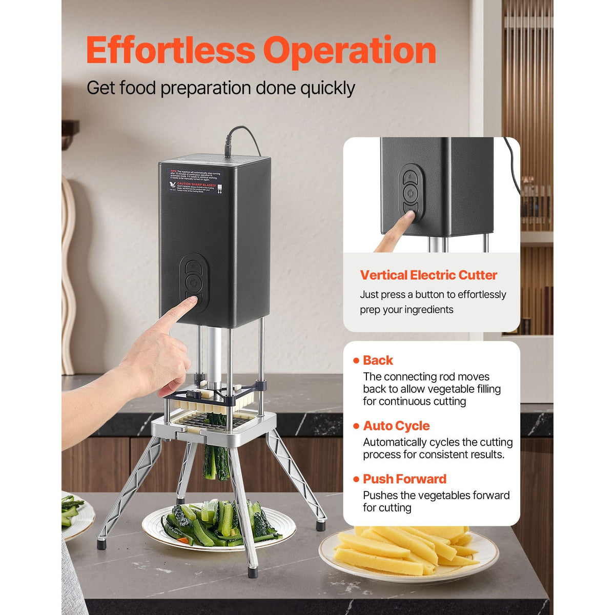 Commercial French Fry Cutter, Stainless Steel Vegetable Fruit Chopper with 2 Replacement Blades 1/2-Inch 3/8-Inch, Electric Potato Slicer Dicer for Restaurants & Home Kitchen