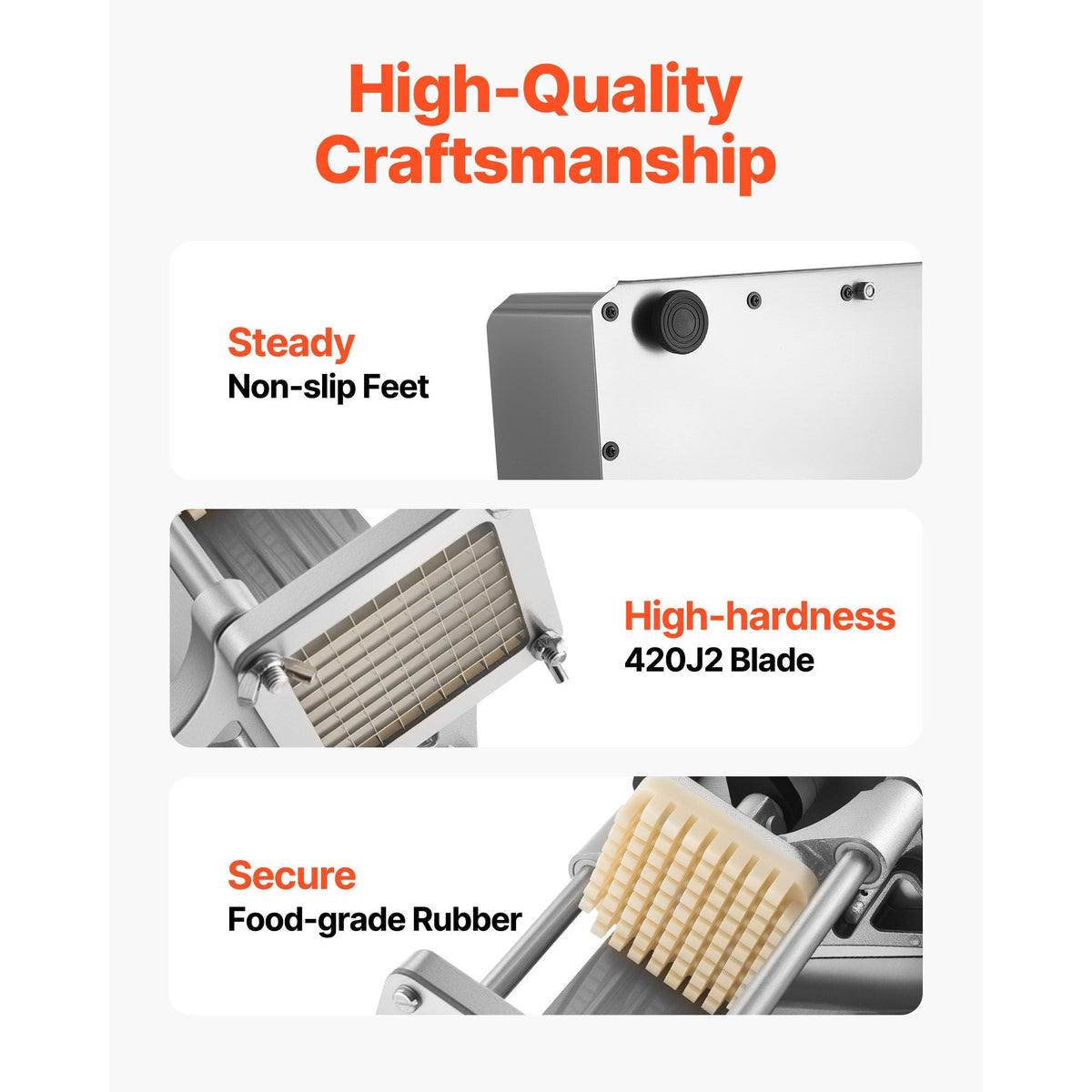 Commercial French Fry Cutter, Stainless Steel Vegetable Fruit Chopper with 3 Replacement Blades 1/2-Inch 3/8-Inch 1/4-Inch, Electric Potato Slicer Dicer for Restaurants & Home Kitchen