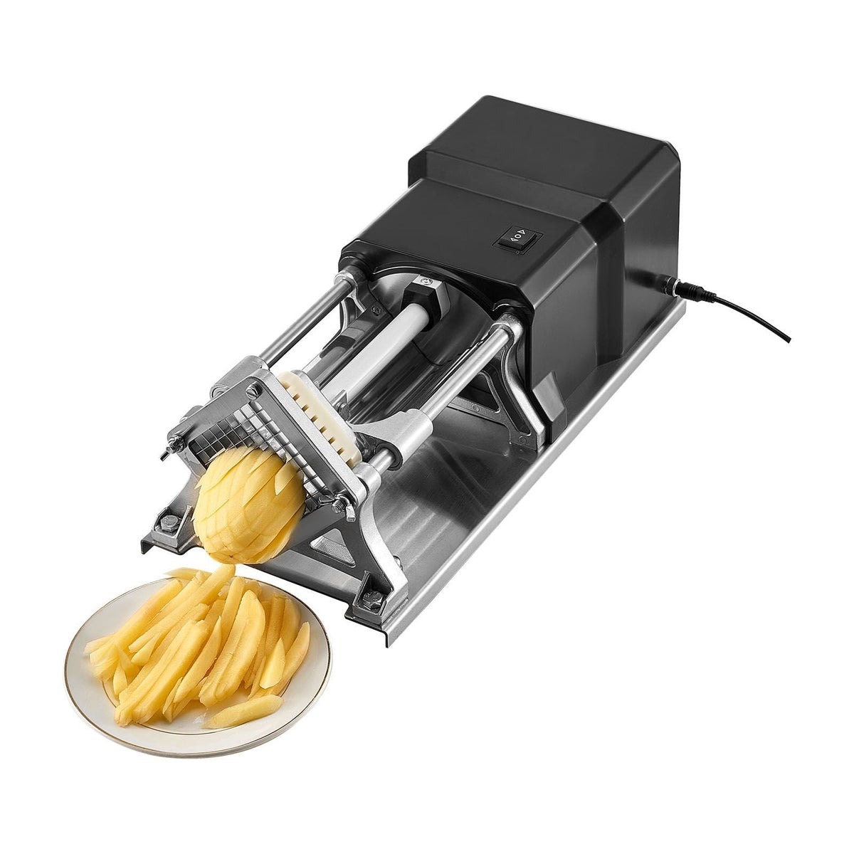 Commercial French Fry Cutter, Stainless Steel Vegetable Fruit Chopper with 3 Replacement Blades 1/2-Inch 3/8-Inch 1/4-Inch, Electric Potato Slicer Dicer for Restaurants & Home Kitchen