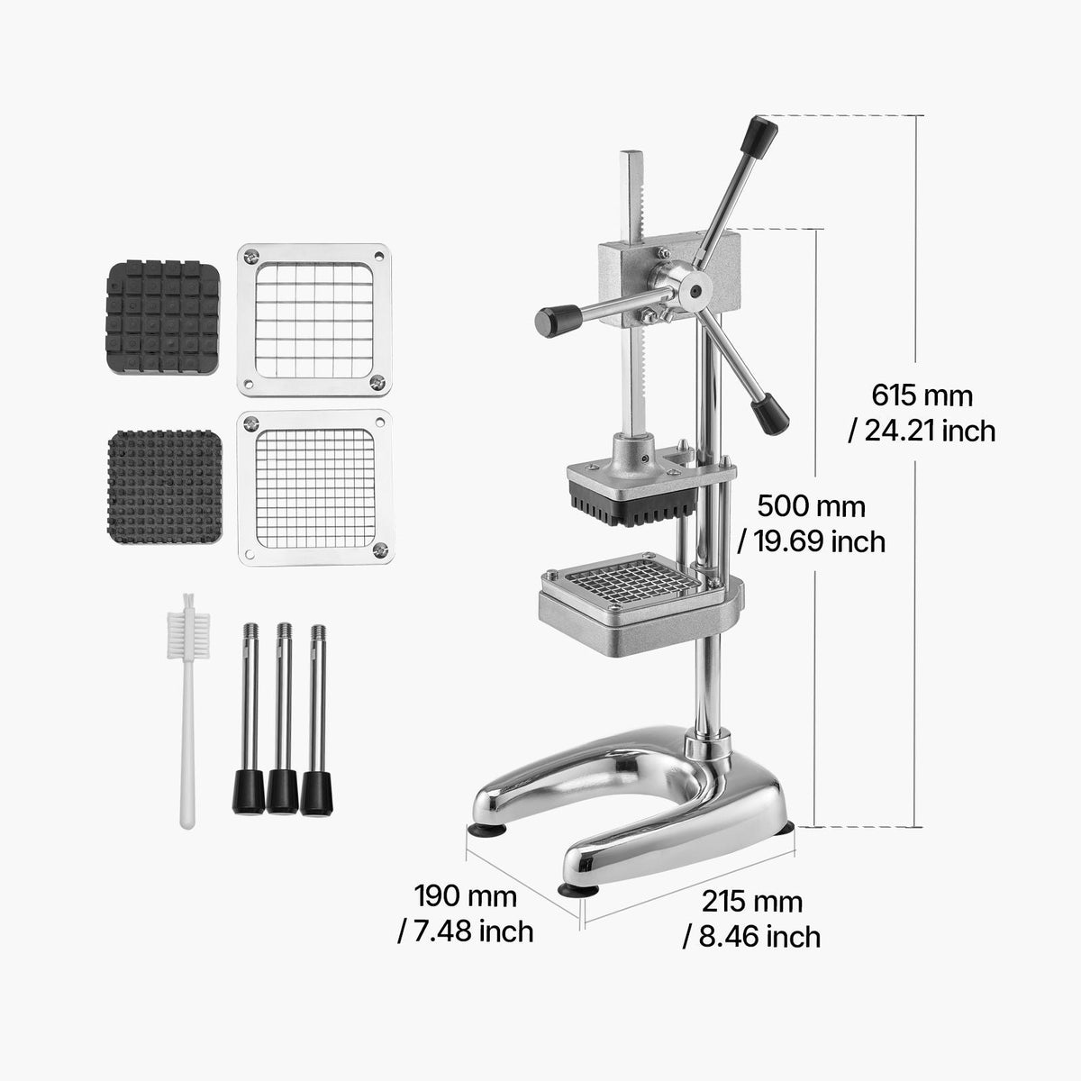 Commercial French Fry Cutter, Stainless Steel Vegetable Fruit Chopper with 3 Replacement Blades 1/2-Inch 3/8-Inch 1/4-Inch, Manual Potato Slicer Dicer for Restaurants & Home Kitchen