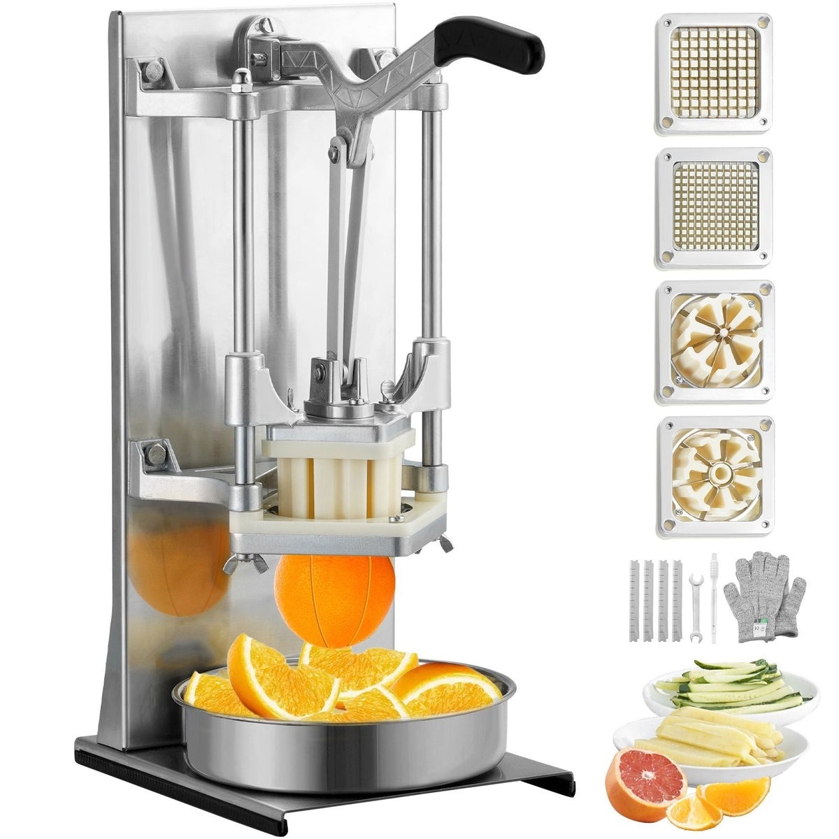 Commercial French Fry Cutter with 4 Replacement Blades, 1/4″ and 3/8″ Blade Easy Dicer Chopper, 6-wedge Slicer and 6-wedge Apple Corer, Lemon Potato Cutter for French Fries with Extended Handle