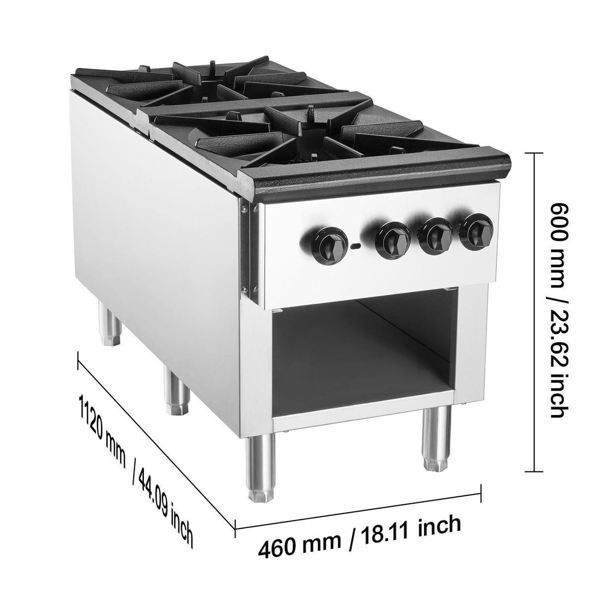 Commercial Gas Stove with 2 Burners, Propane and Natural Gas Countertop Cooking Stove Range, Stainless Steel Gas Hot Plate, Commercial Cooking Equipment for Restaurant, 180,000 BTU