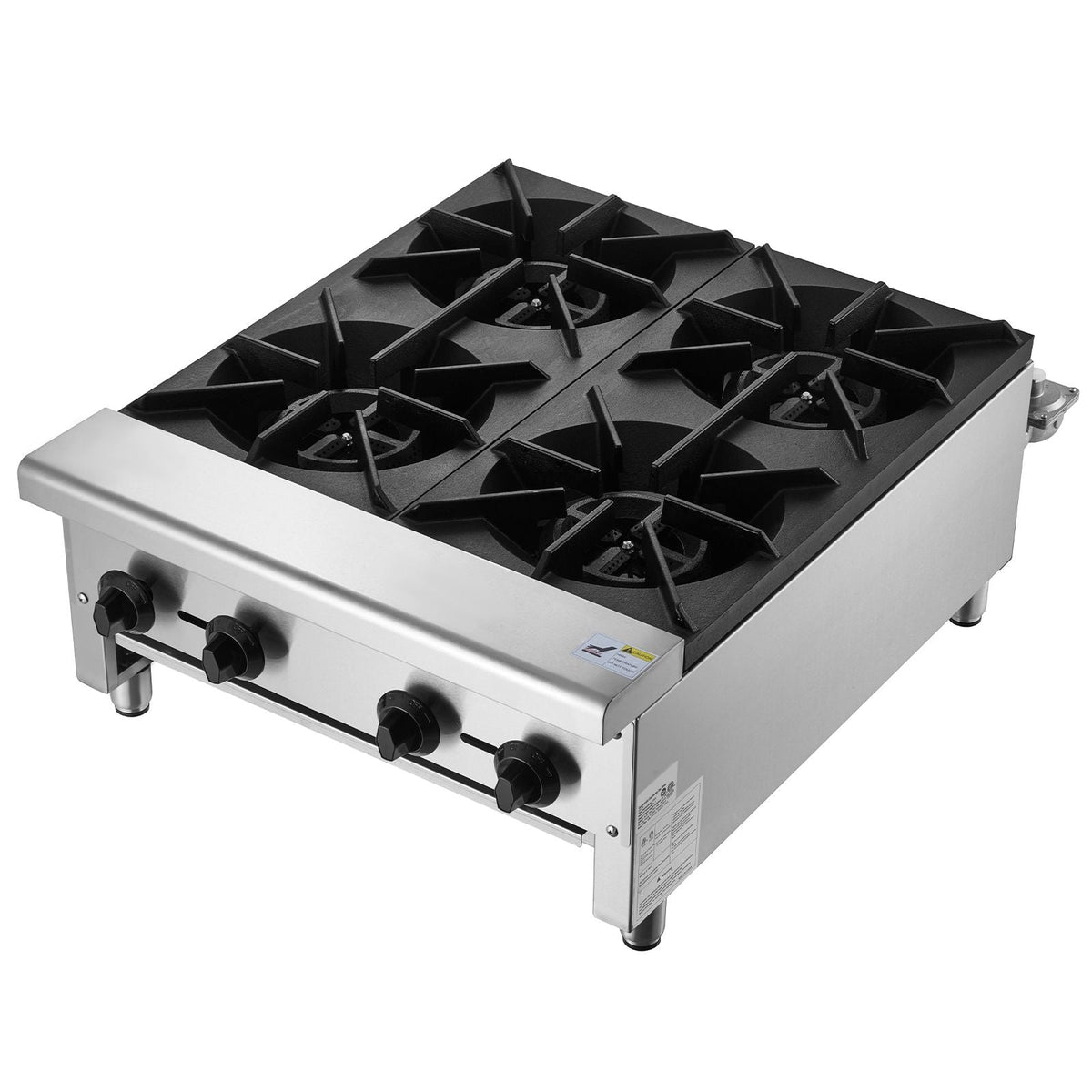 Commercial Gas Stove with 4 Burners, Propane and Natural Gas Countertop Cooking Stove Range, Stainless Steel Gas Hot Plate, Commercial Cooking Equipment for Restaurant, 112,000 BTU
