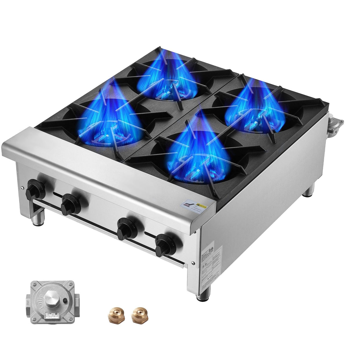 Commercial Gas Stove with 4 Burners, Propane and Natural Gas Countertop Cooking Stove Range, Stainless Steel Gas Hot Plate, Commercial Cooking Equipment for Restaurant, 112,000 BTU